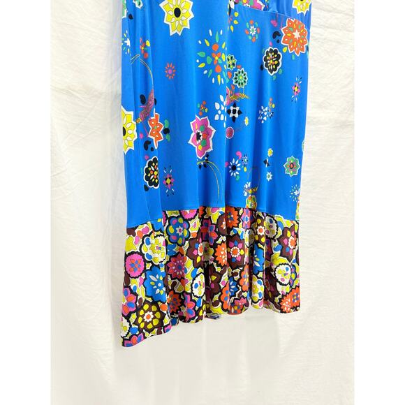 Emilio Pucci Blue Surplice Floral Print Dress Costal Beach Resort Vacation US 10 - Picture 6 of 12